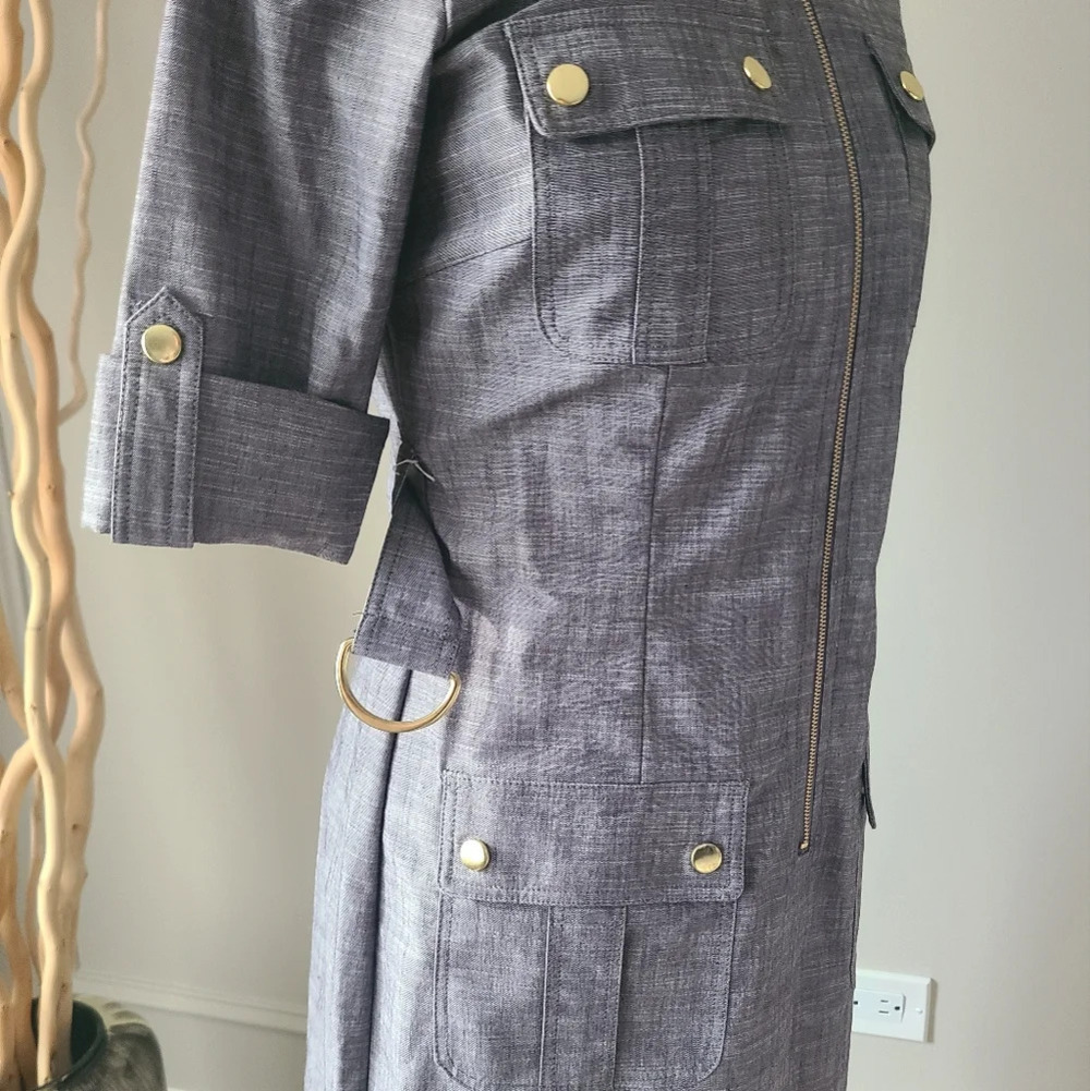 NWT Saharagano dress gray sz.6 rollup sleeves belted - Picture 6 of 12